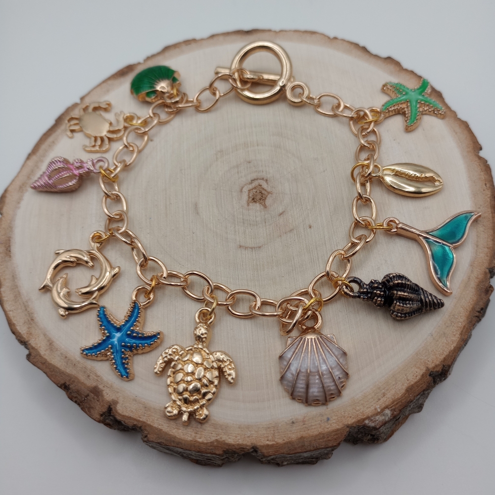 Gold Charm Bracelet with Ocean-Themed Charms